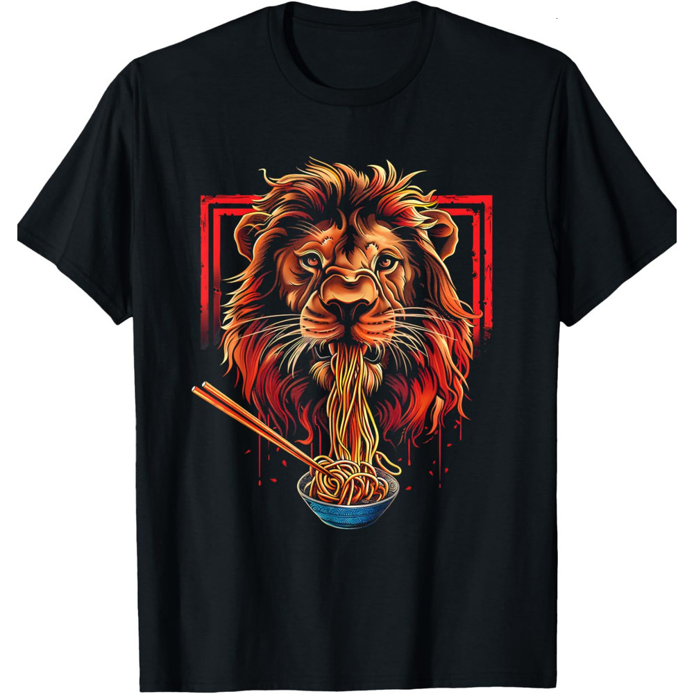 T shirt for Mens Funny Lion Cool Animal Lover Graphic Cat King Ramen Noodle Graphic Tee Casual Tops Clothes Short sleeve cool