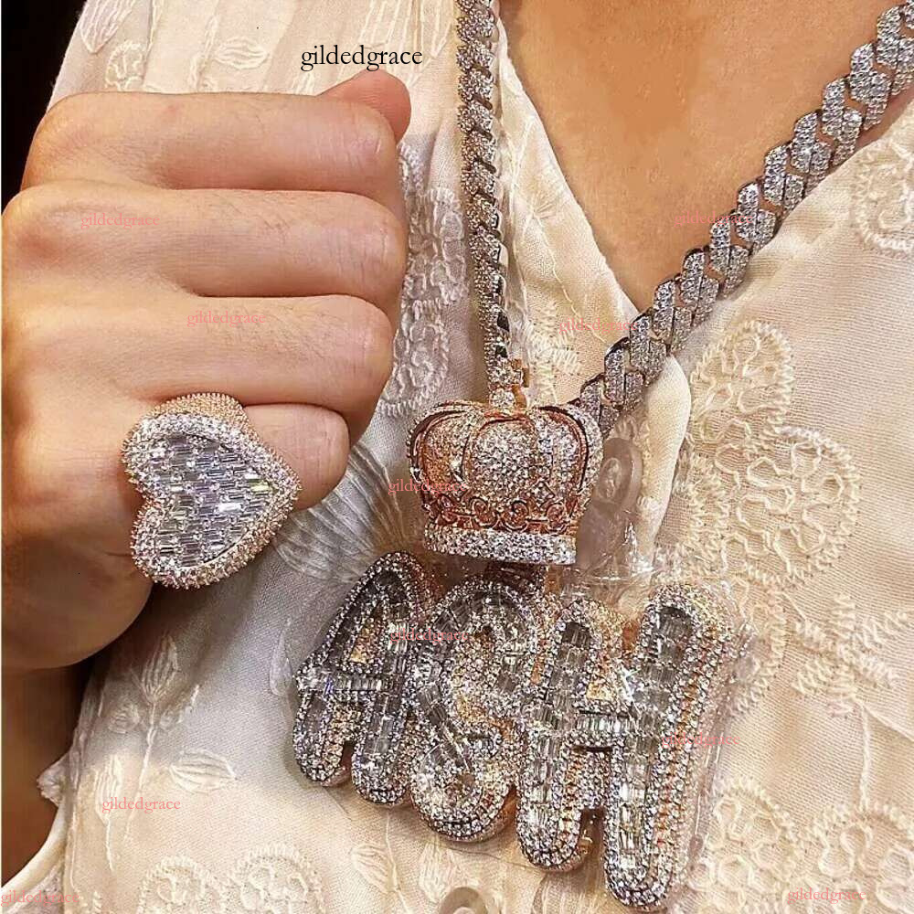 necklace moissanite chain Vvs Dia Sterg Sier Gold Iced Out Letter Pendan Cuban k Hip Hop Custom Name Pendant