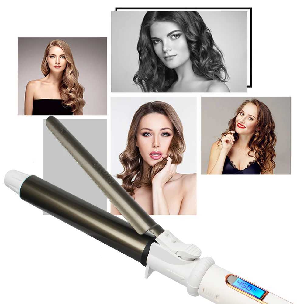 Ushow Curling Iron with Tourmaline Ceramic Technology and Digital Controls with Heat Resistant Silicone MatT251114