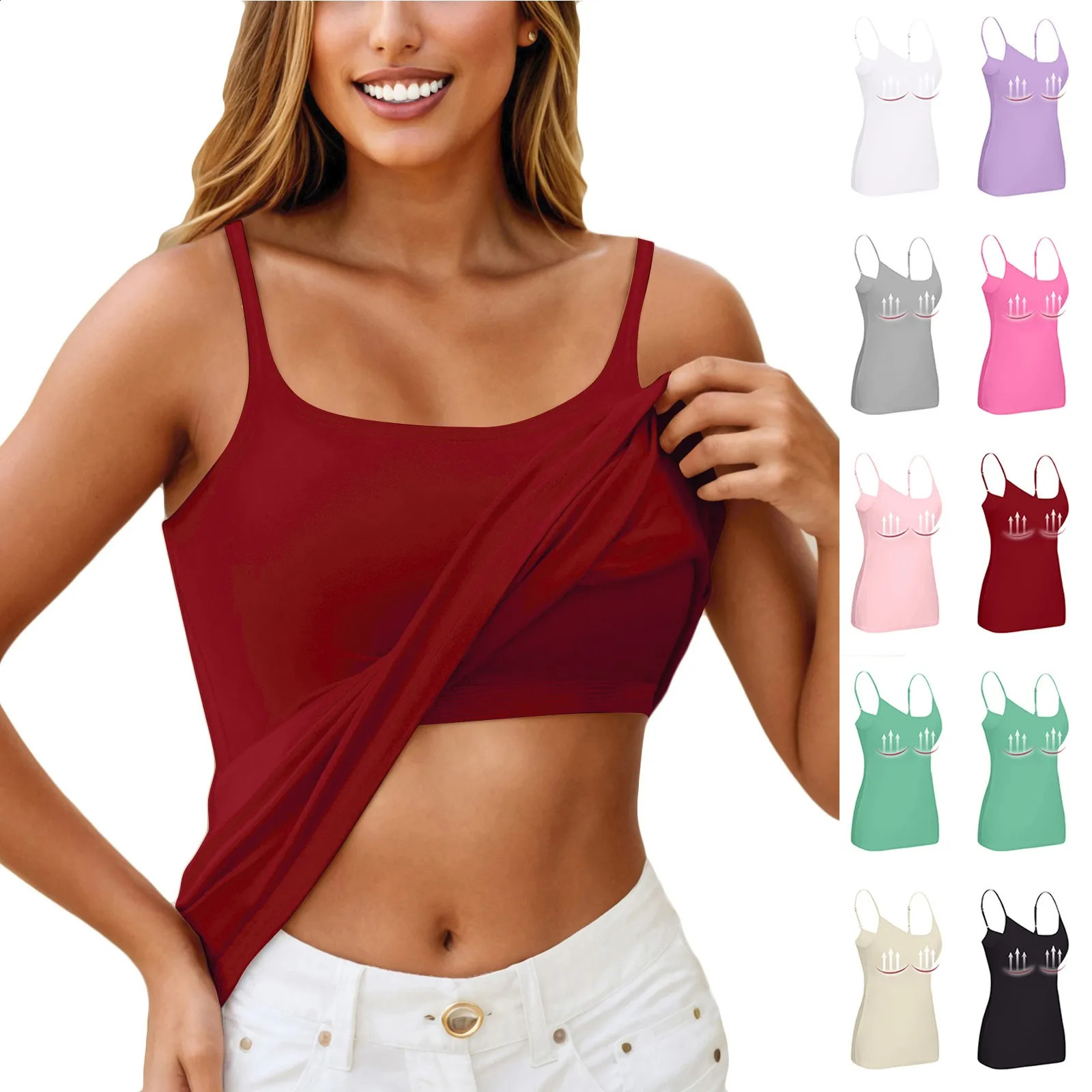 Padded Bra Tank Womens Modal spaghetti solid Cami vest adjustable builtin bra fitness suit 250407