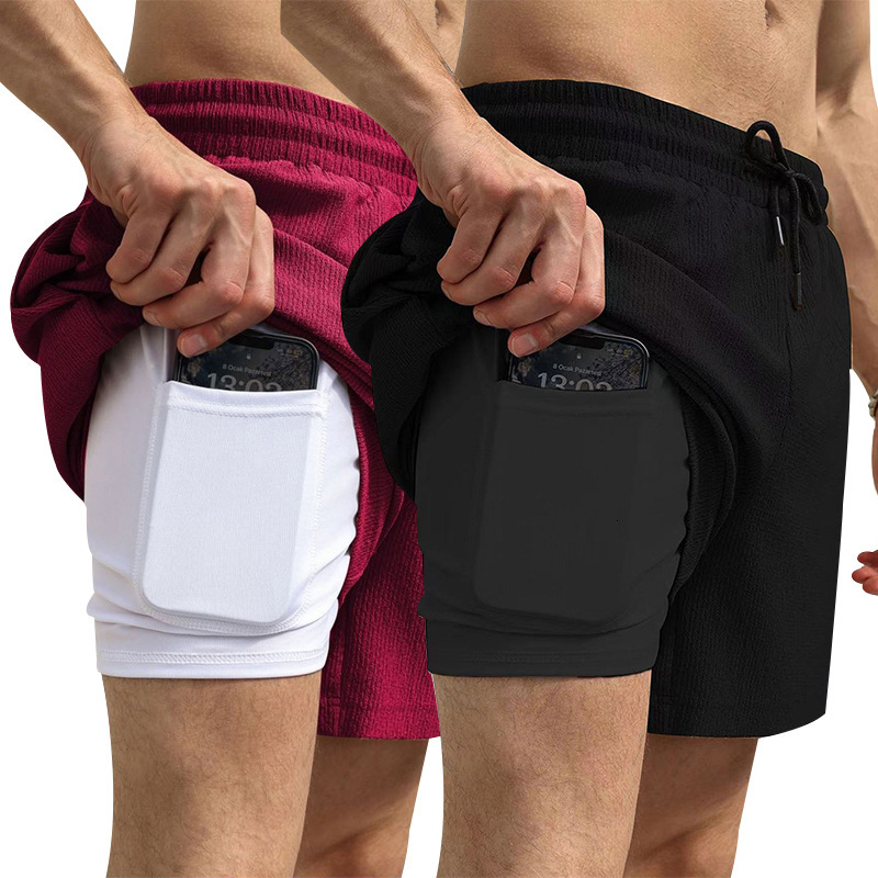 2025 summer men's casual sports three part with quick drying lining and double-layer woven shorts set