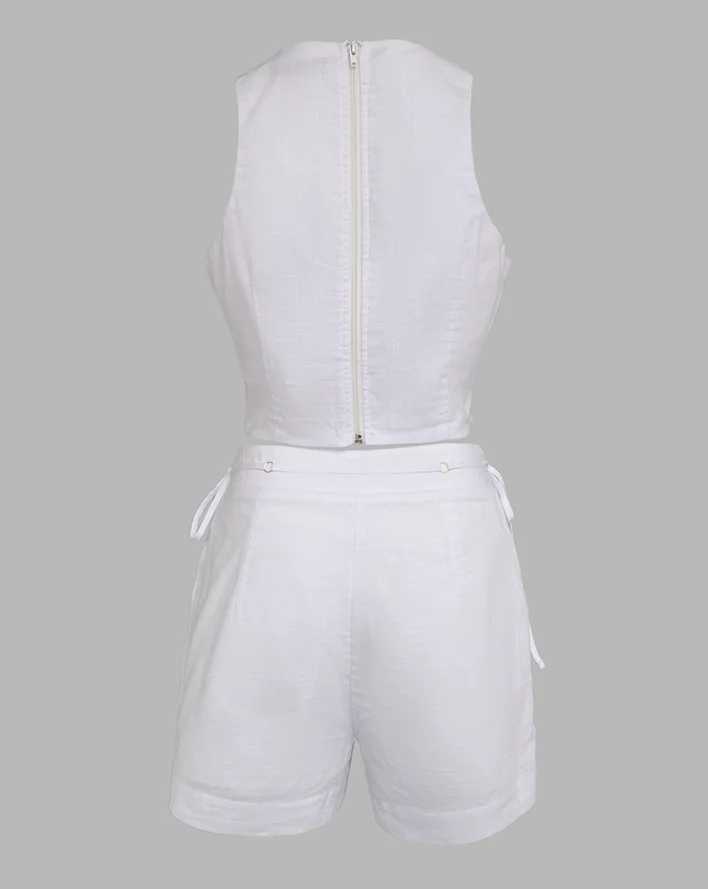 Two piece womens dress 2025 summer new strapless hollow crop can and casual pocket lace camisole shorts setXJ250414