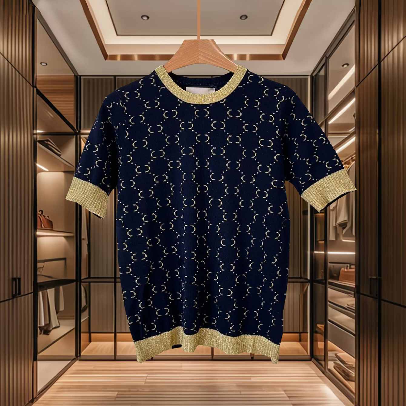 high quality womens top designer womens knitted shirt short sleeved summer fashion small jacquard womens top casual womens printed pure cotton clothes
