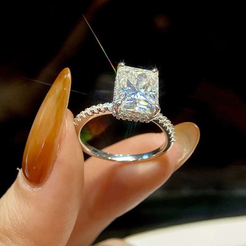 GRA Luxury 4CT Certified Radiant Cut Big Moissanite Diamond Rings for Women 925 Sterling Silver Engagement Wedding Fine Jewelry