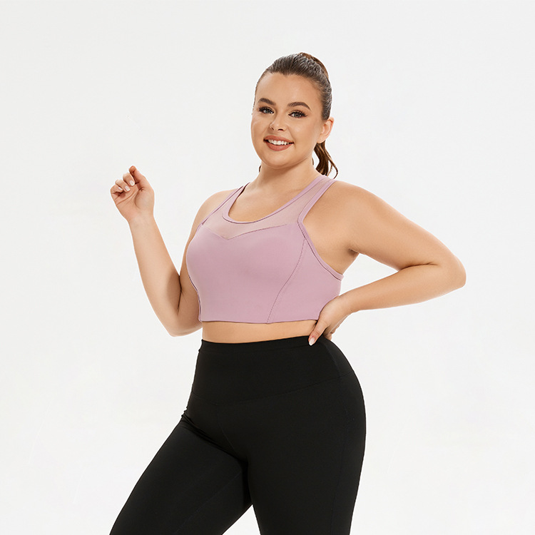Large Mesh Splicing Vest Sports Shockproof Women Running One-piece Beautiful Back Gathering Plus Size Fiess Bra Yoga