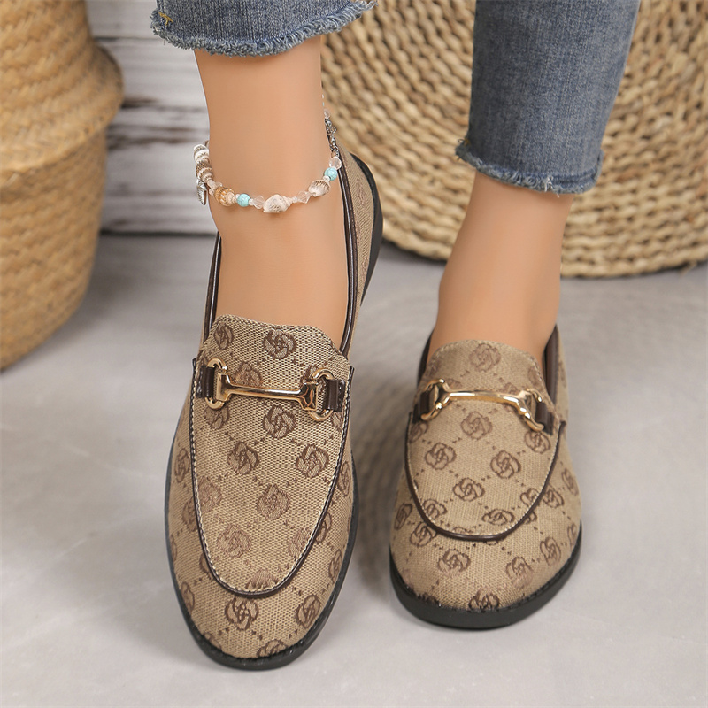 free shipping designer shoes for women ladies 2025 New Large Thick Heel Printed Pearl Metal Buckle Fashion Casual Outerwear Size 36-43 for daily wear