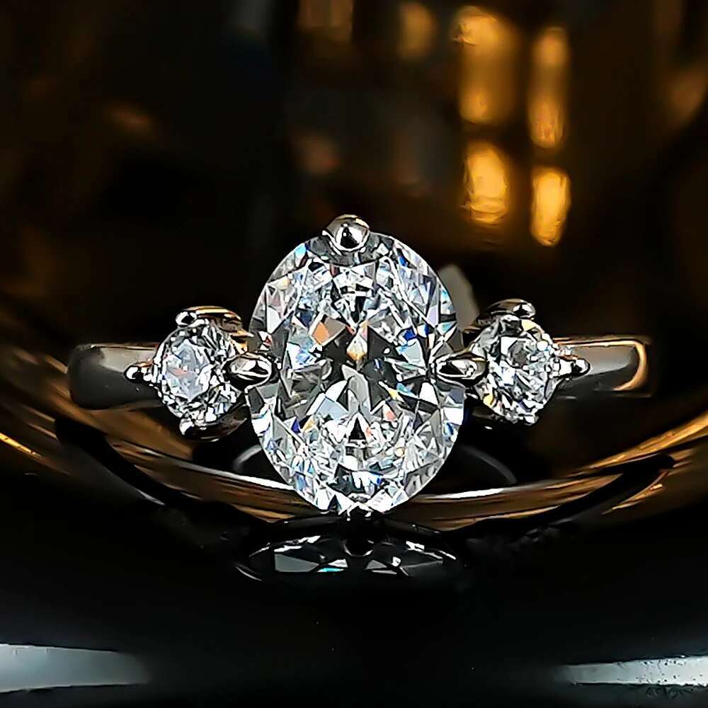 2Carat Oval Cut Moissanite Engagement Rings with Certificate 925 Sterling Silver Diamond Wedding Ring for Women Fine Jewelry