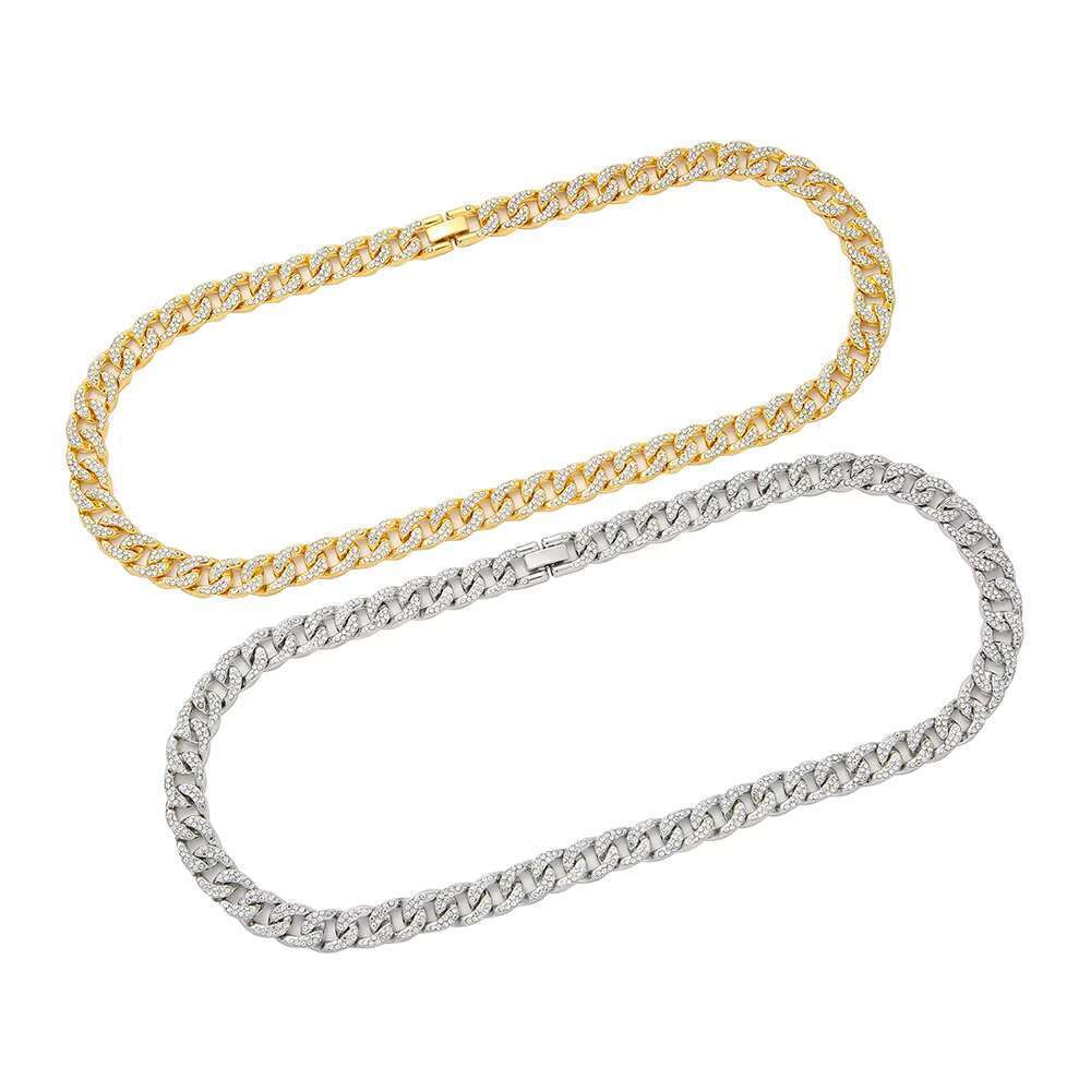 DHCollections Hip Hop Chain Necklace for Men Bling Iced Out Cuban Link Chain Gold & Silver Plated Rhinestone Rapper Necklace Fashion Jewellery 18-24 I