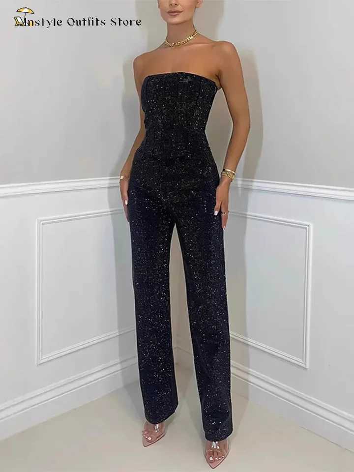 Denim pants set womens ultra-thin spring and summer tube top without back pocket jeans set Fe fashionable shiny set womens long streetXJ250414