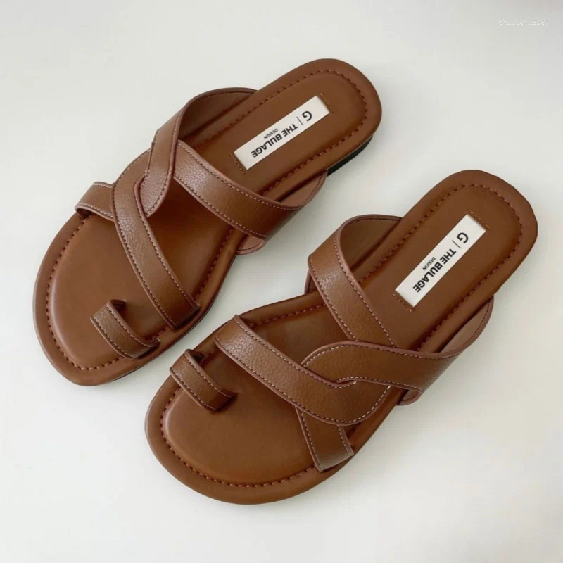 Slippers Women Sandals Retro Gladiator Casual Pumps hot Genuine Leather Low Heels Office Ladies Shoes Woman Summer Fashion Concise