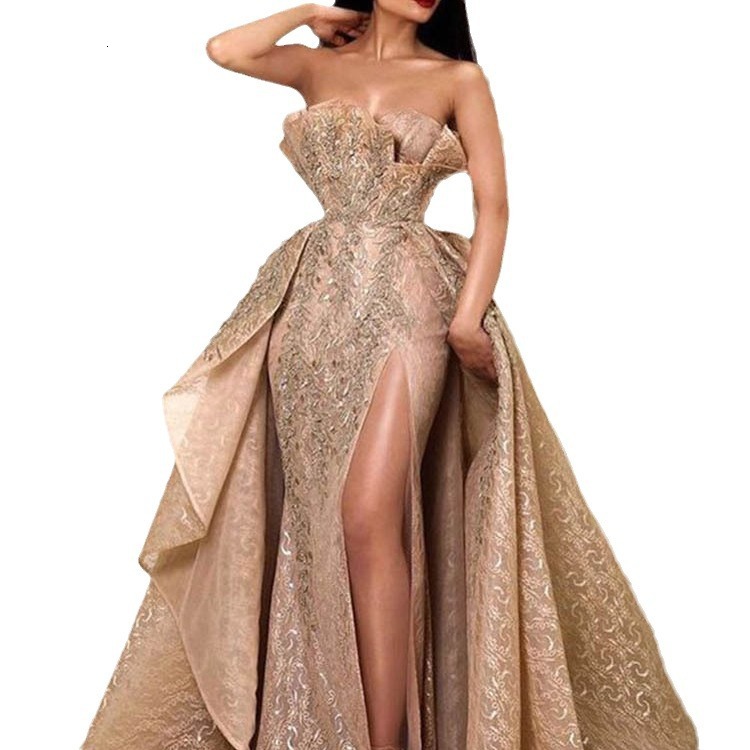 2025 New Womens Dress Sexy Strapless Long Skirt Temperament Evening Gown