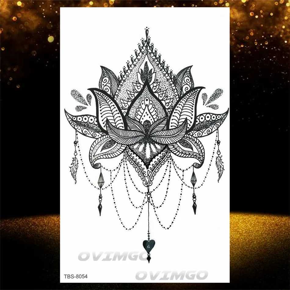Fingernail Flower Lotus Female Temporary Tattoo Fake Jewelry Chain Black Flower Body Art Abstract Tattoo Stickers Transfer Girl TattooXJ25414
