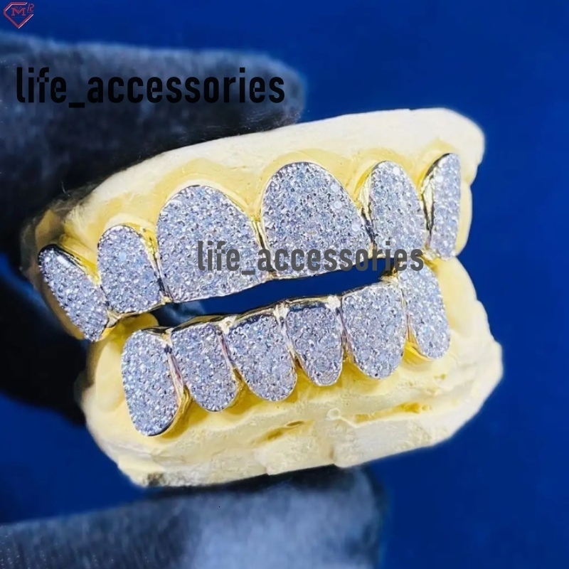 Custom VVS Moissanite Grillz Hip Hop 14k White Gold Tooth Diamond Silver 925 Iced Out Moissanite Grillz