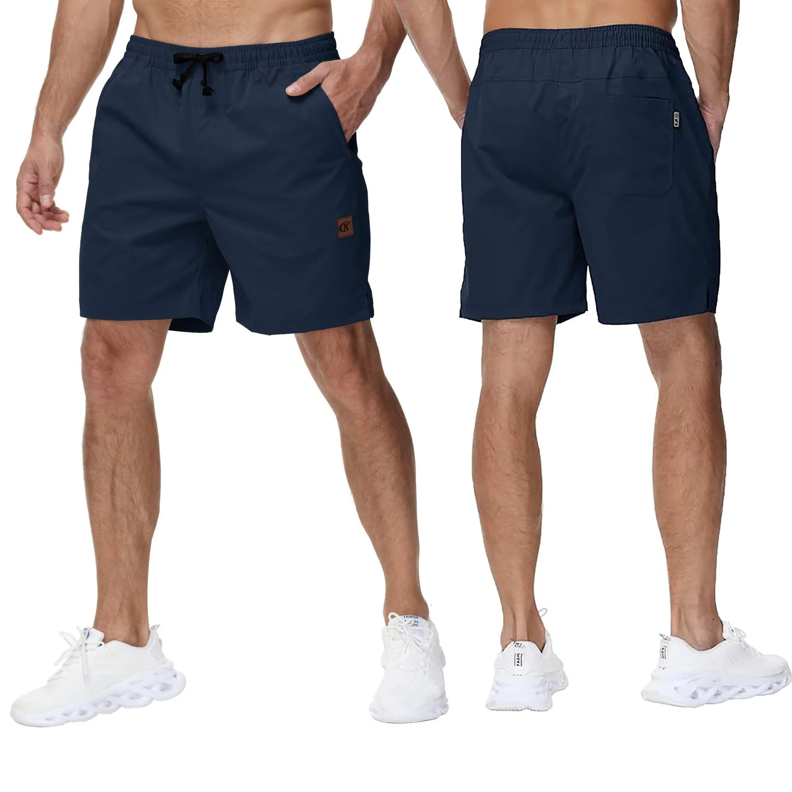 Mens casual running diagonal shorts highquality sports pants elastic 7inch with zippered pockets 250414Z