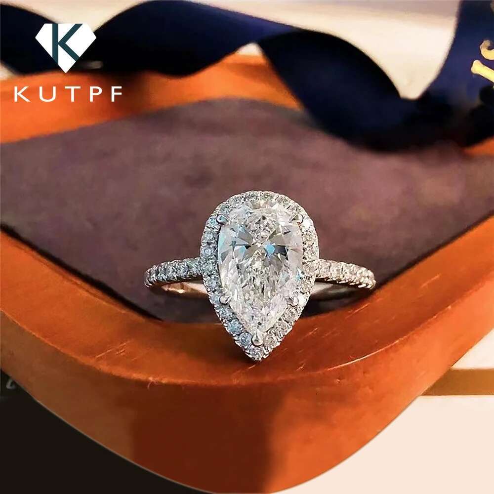 2 Carat Water Drop Shape Moissanite Engagement Ring with Gra Certificate 925 Sterling Silver Pear Cut Wedding Halo Diamond Rings