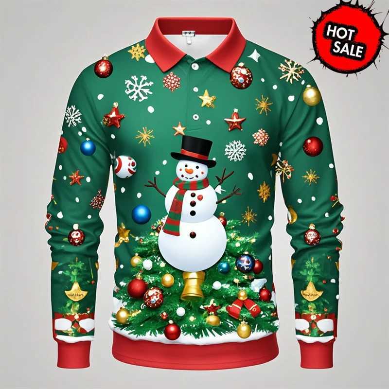 Cool 3D printed Christmas polo shirt for men Ropa Hombre casual floral long sleeved Chilon streetwear fashion button polo shirt W250414