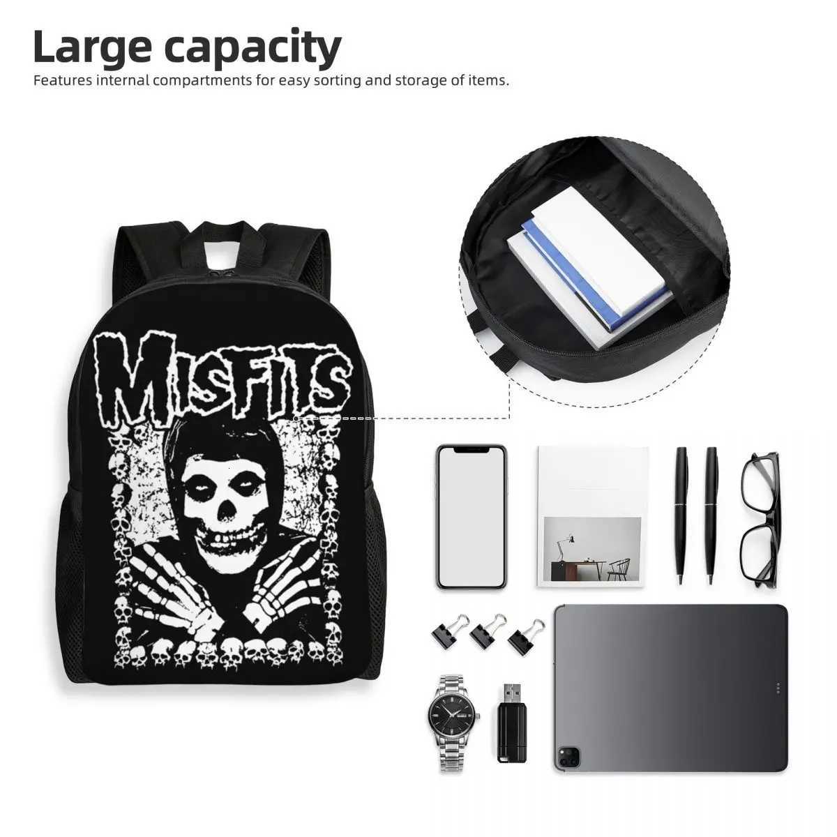 Custom Misfits Rock Punk Skull Laptop Backpack Women Men Fashion Bookbag for College School Students BagsW251113