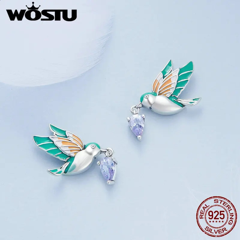 WOSTU 100% 925 sterling silver kingfisher stud earrings suitable for womens wedding fashion anniversary jewelry 250409