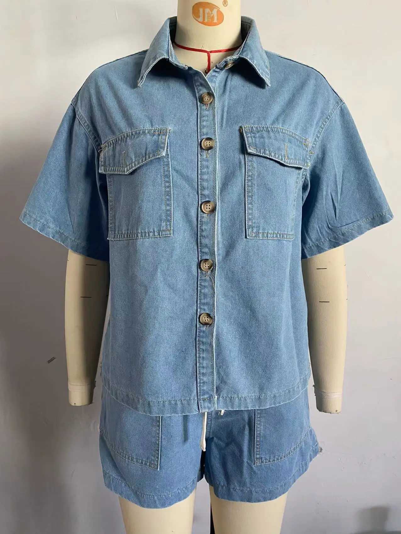 Womens 2-piece clothing set denim shorts Sve jacket shirt high waisted shorts jeans sexyXJ250414