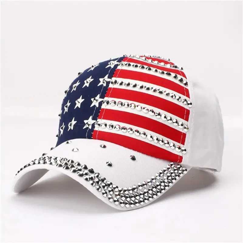 American Flag Baseball Hat Shining Stud Flag Deim Hip Hop Hat Outdoor Casual Style Mens Neutral Womens Hat W250414