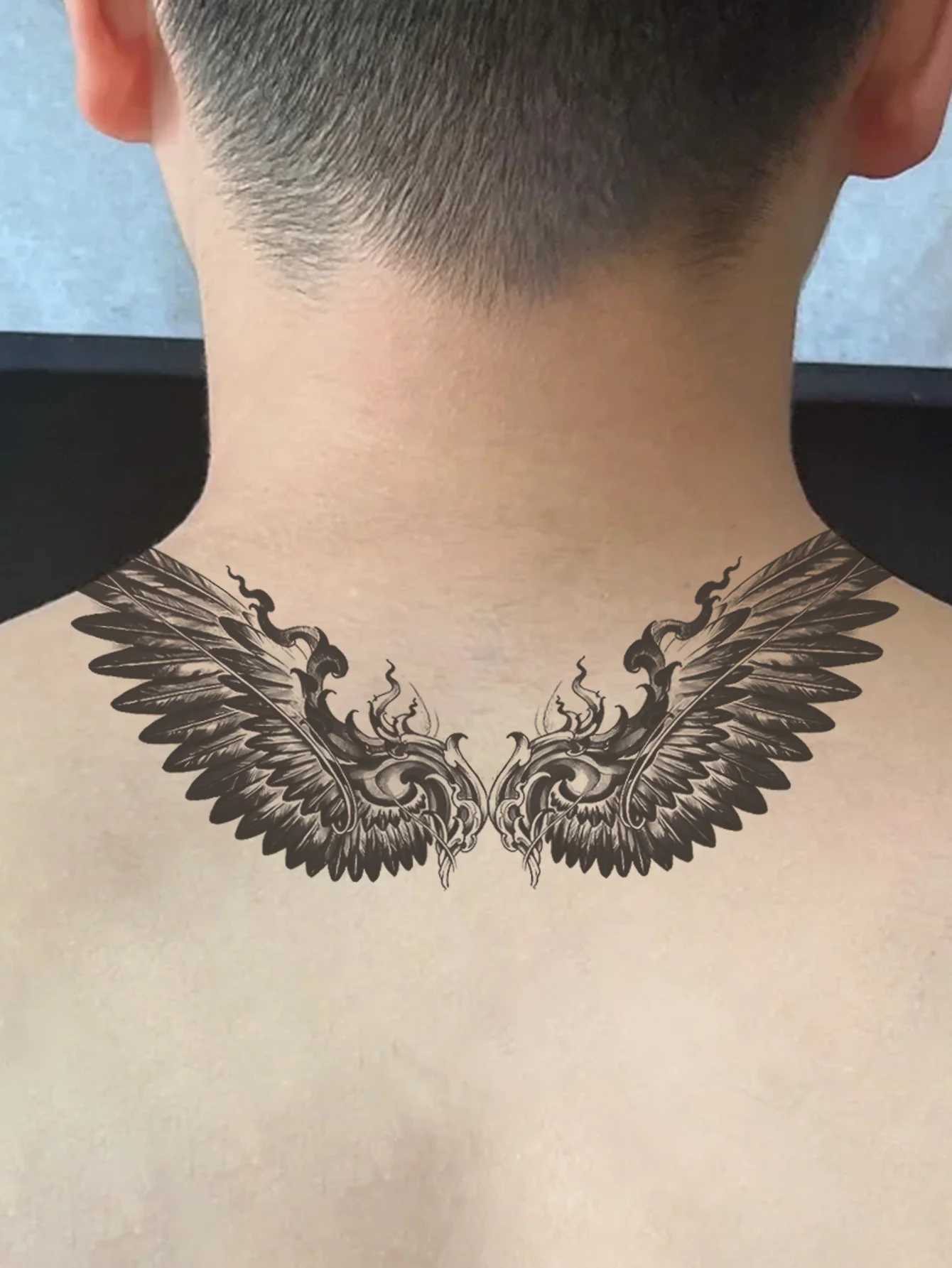 Angel wing neck waterproof temporary tattoo sticker lasting 1-2 weeks real semi permanent fake tattooXJ25414
