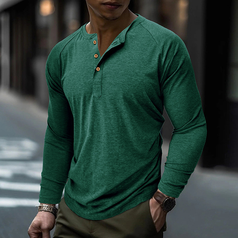 Mens solid color long sleeved t-shirt Mens foundation shirt Henry T-shirt