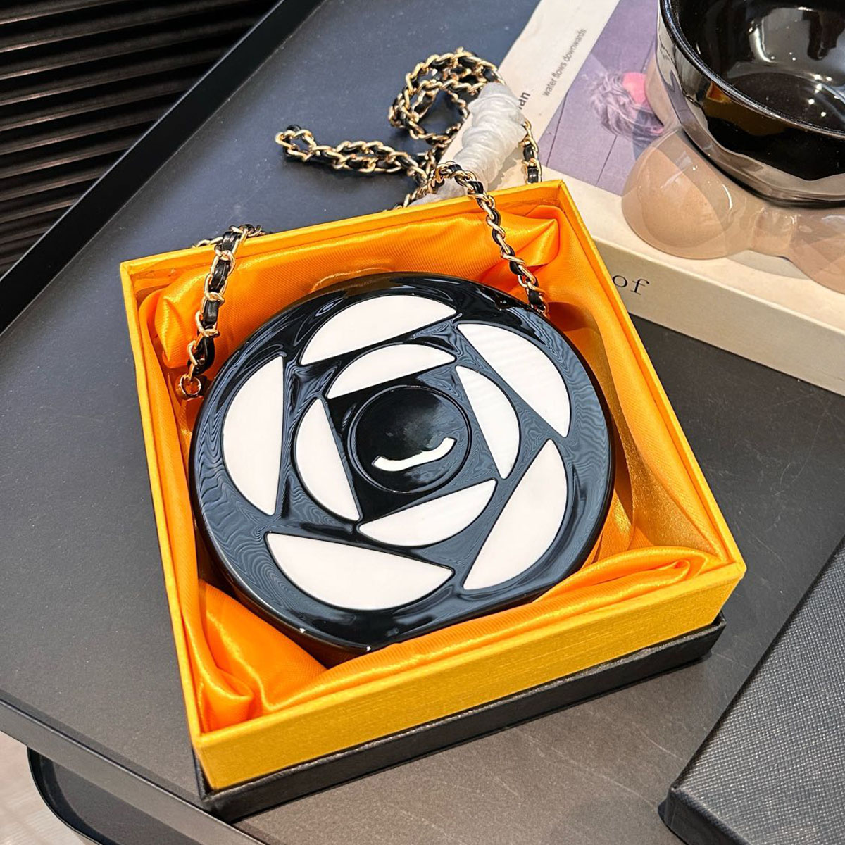 23K Camellia Dinner Bag Small Round Box Bag Makeup Bag Shoulder Bag Ladies Designer Handbag Print C Buckle Change Card Bag Dress Bag Vintage Jewelry Fashion Bags 12cm