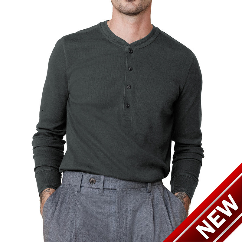 American mens long sleeved T-shirt mens Henry shirt autumn base shirt top