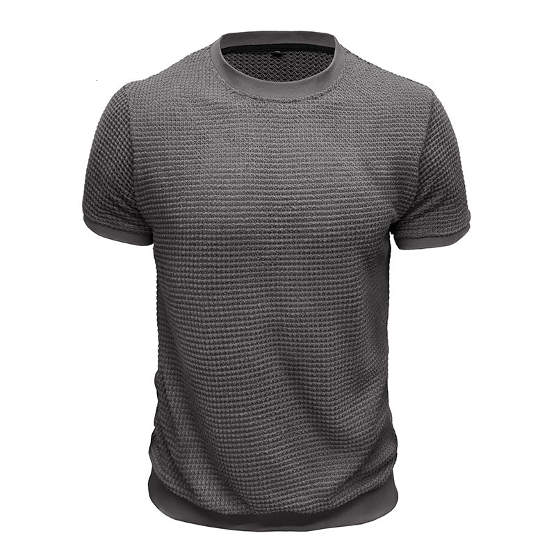 Summer new mens short sleeved knitted T-shirt top with round neck ribbed pullover