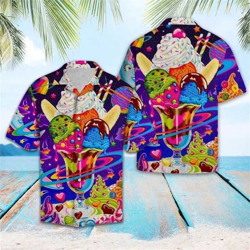 Retro 80s and 90s clothing 3D printing fashion cool ice cream shirt beach party top short sleeved summer mens shirt mens top W250414