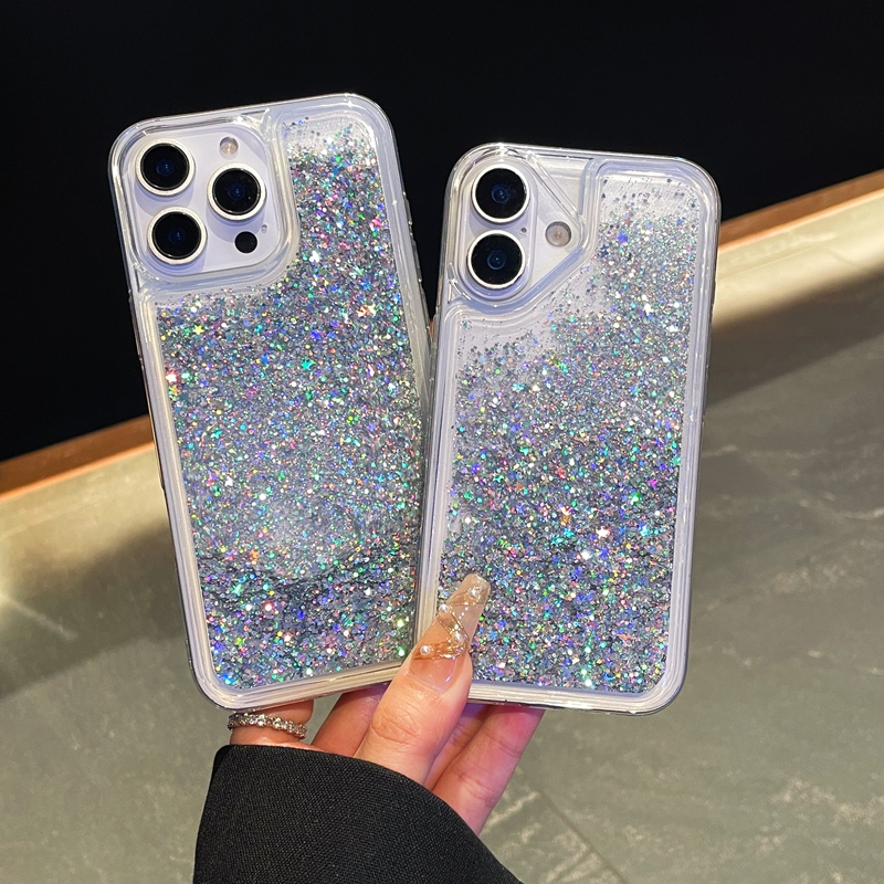 Fashion Quicksand Soft TPU Cases For Iphone 16E 16 15 14 Pro MAX 13 12 11 XR XS X 8 7 Plus Luxury Stars Liquid Starry Bling Glitter Heart Love Floatin