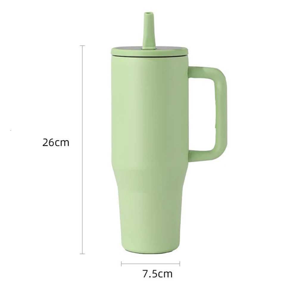 40oz Thermal Mug With Handle Insulated Long Straw Tumbler With Lids 304 Stainless Steel Coffee Tumbler Termos Cup for Travel Mug C251114