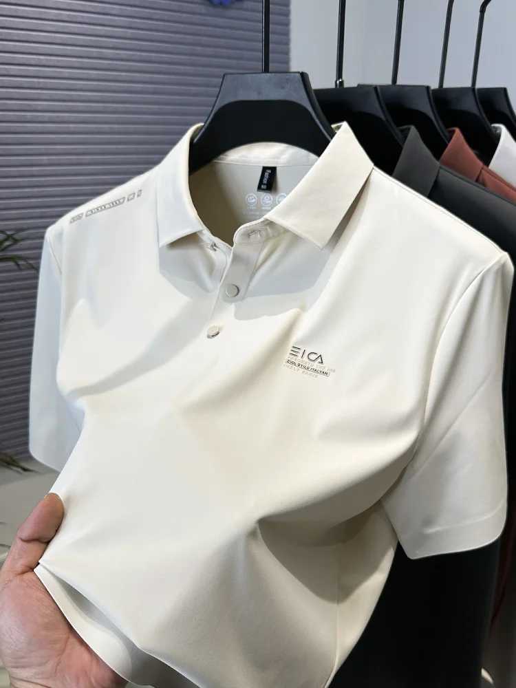 High end ice silk short sleeved mens lapel summer mens shirt collar casual sewing clothing polo shirt trendy new top W250414