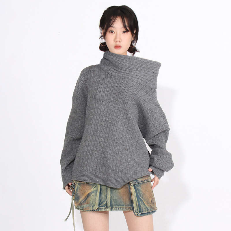 Designer Women's Spring 2025 Lazy Style Casual Top - Solid Color, Slanted Neck Loose Fit