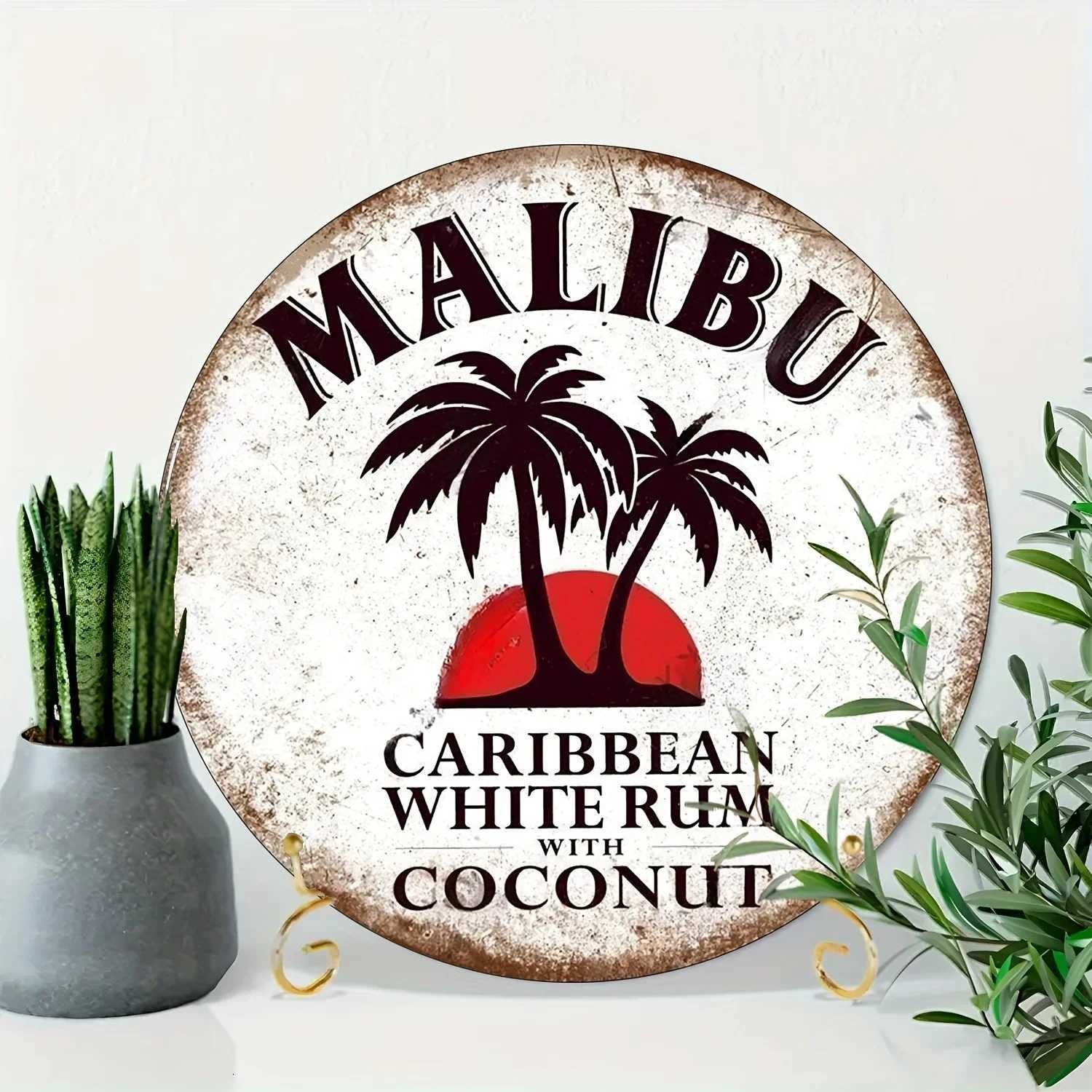 Aluminum round Metal Tin Sign poster Wall Decoration Vintage Chic Art Deco Poster Malibu Rum for Home Bar Cafe Farm Shop GarageM251114