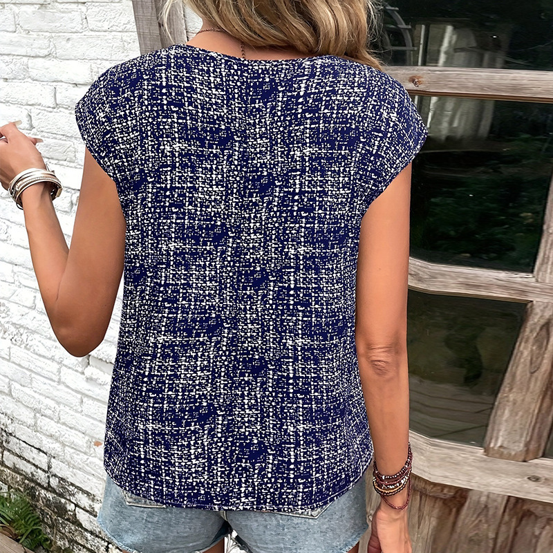 Vacation Shirt 2025 Summer Waffle Three Sleeve Shirt Pullover Womens Wear