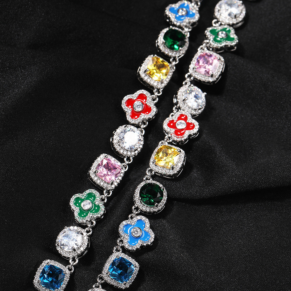 10mm Hip Hop Colorful Oil Drop Cross Cuban Link Chain Necklace 18K Real Gold Plated Fashion Metal Necklace for Men