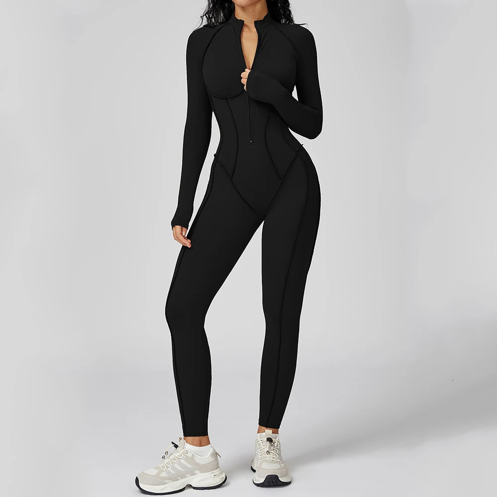 Yoga Bodysuit Long Sleeved Womens Tracksuits Gym Zipper Jumpsuits Sports Workout High-intensity Fitness One-piece Tights Suit 251111
