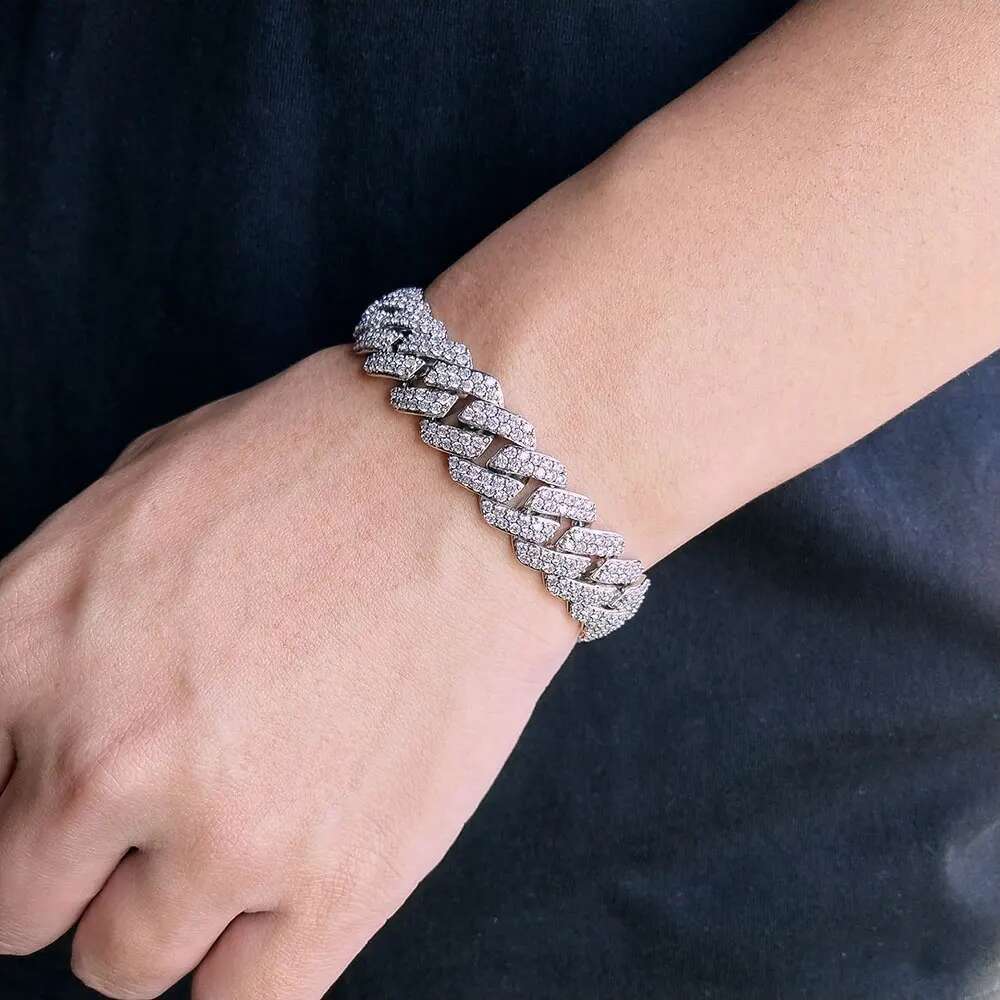 Drop Shipping Hip Hop Fashion Jewelry for Women Men 15mm Miami Cuban Link Chain Iced Out Bracelet 2 Row Rhombus Cuban Necklace