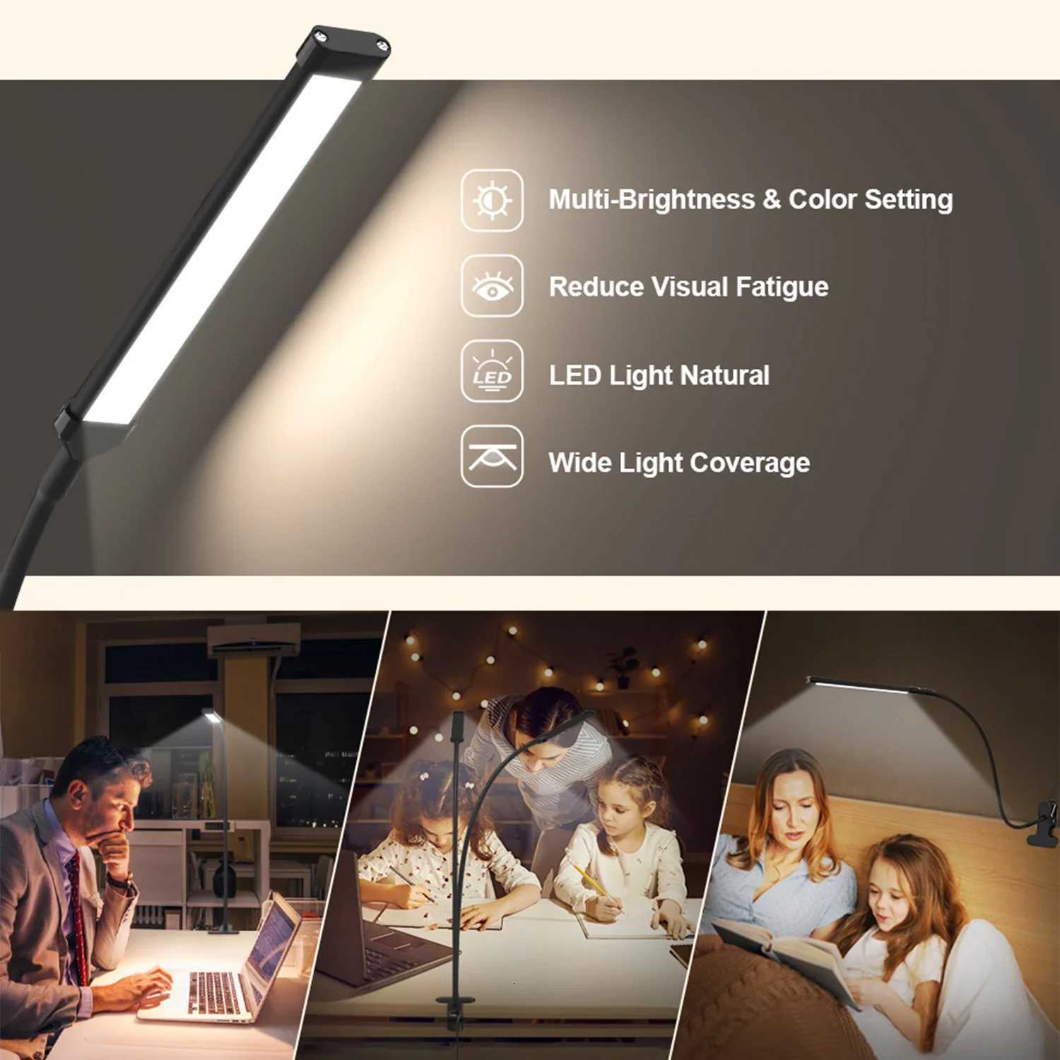 10W LED Desk Lamp with Clamp Dimmable Clip on Reading Light 10 Brightness Level 3 Lighting Modes Flexible Study Table Lamp USB M251114