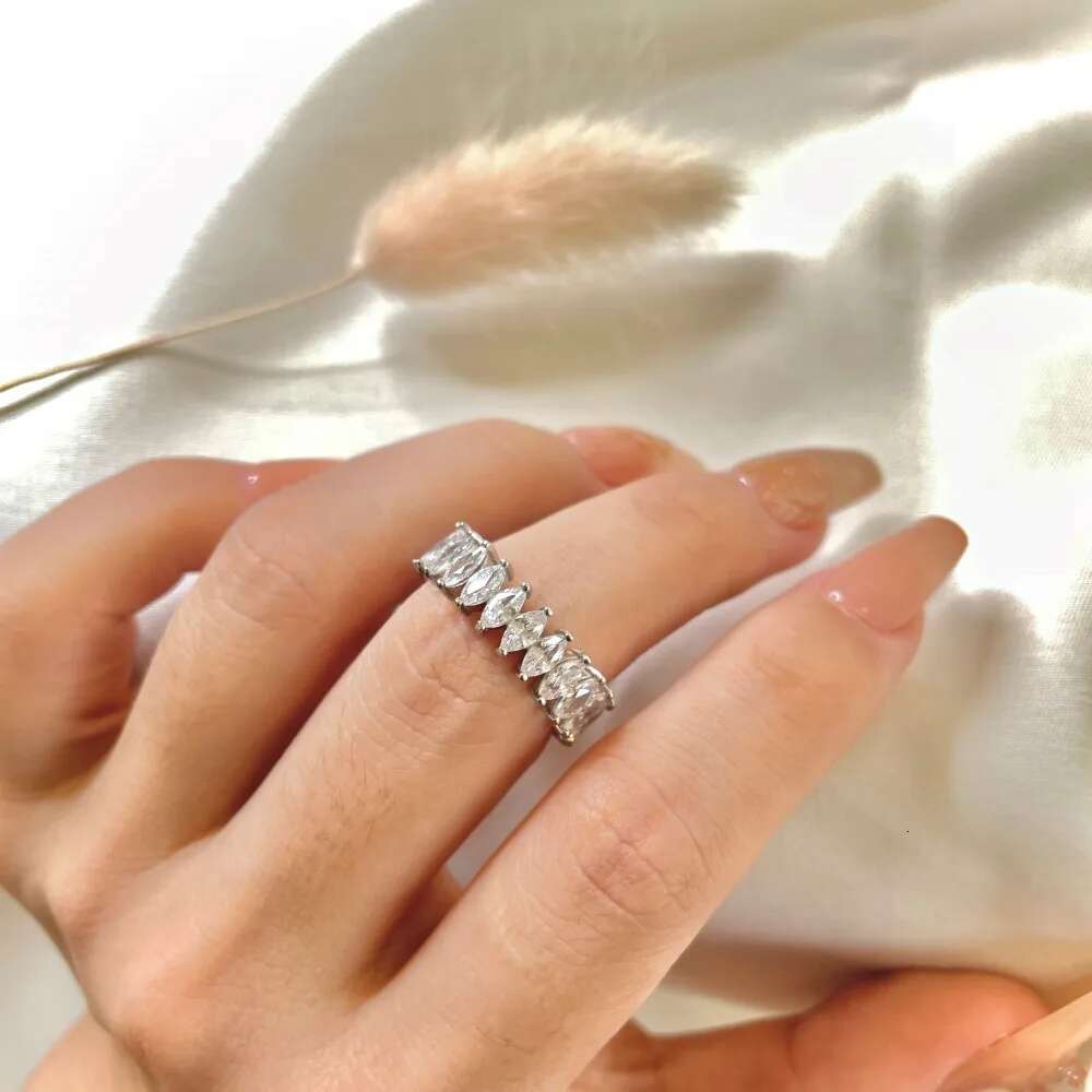 Gra Certified Marquise Cut Moissanite Eternity Band for Women 925 Sterling Silver Lab Diamond Promise Wedding Rings Stackable