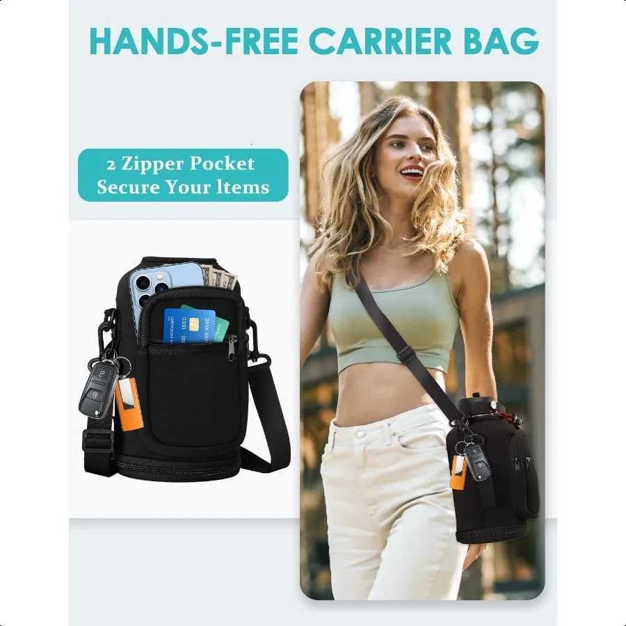 64 oz Insulated Water Bottle with Straw Auto Spout Lids Paracord Handle Half Gallon Waterbottle Strap Carrier Protective Boot W C251114