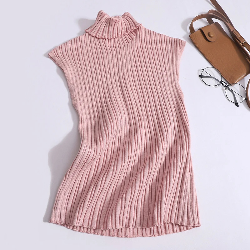 Heliar womens sexy slim turtle neck vest knitted sleeveless crop ultrathin striped pull solid casual summer Y2K spring 250414Z
