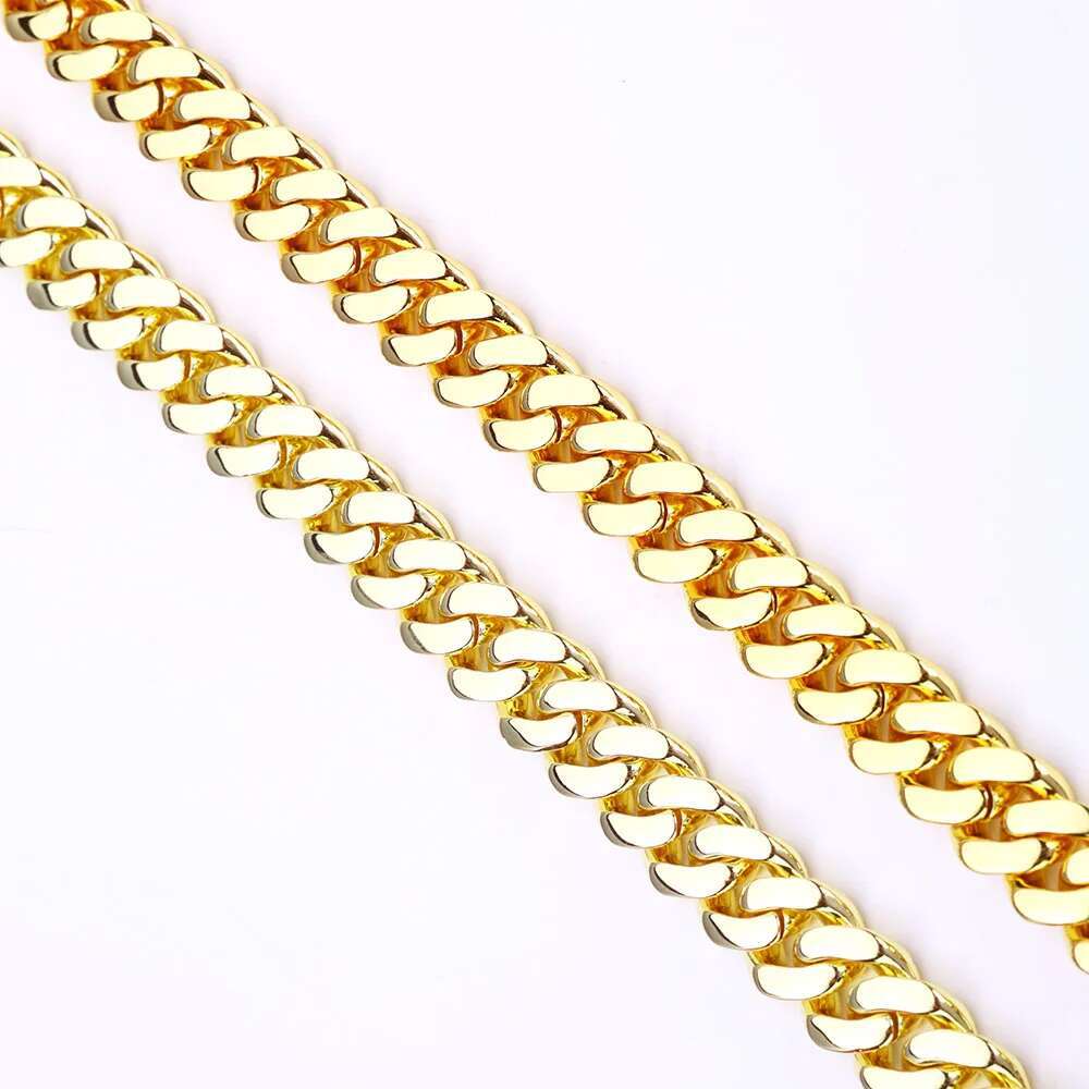 Hip Hop 14k Gold Plated Bling Iced Cuban Chain Jewelry Cadena Hombre 12mm 2 Rows Diamond 18k Gold Color Cuban Necklace