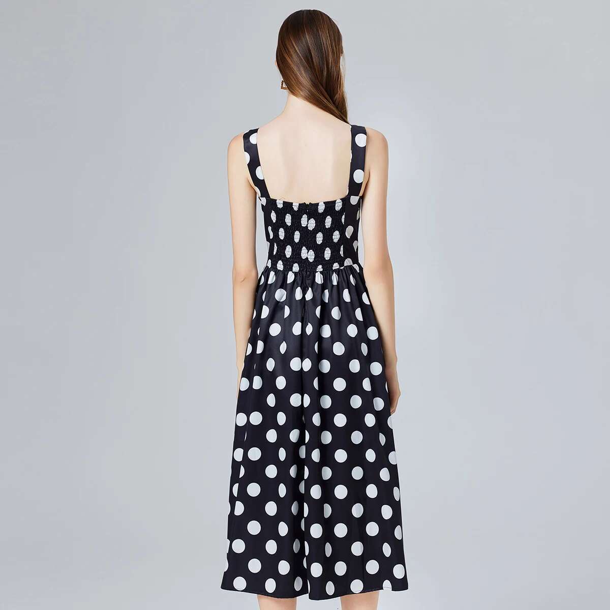 Designer dress maxi dress 2025 summer fashion show polka dot print sleeveless black Midi holiday casual women's vest