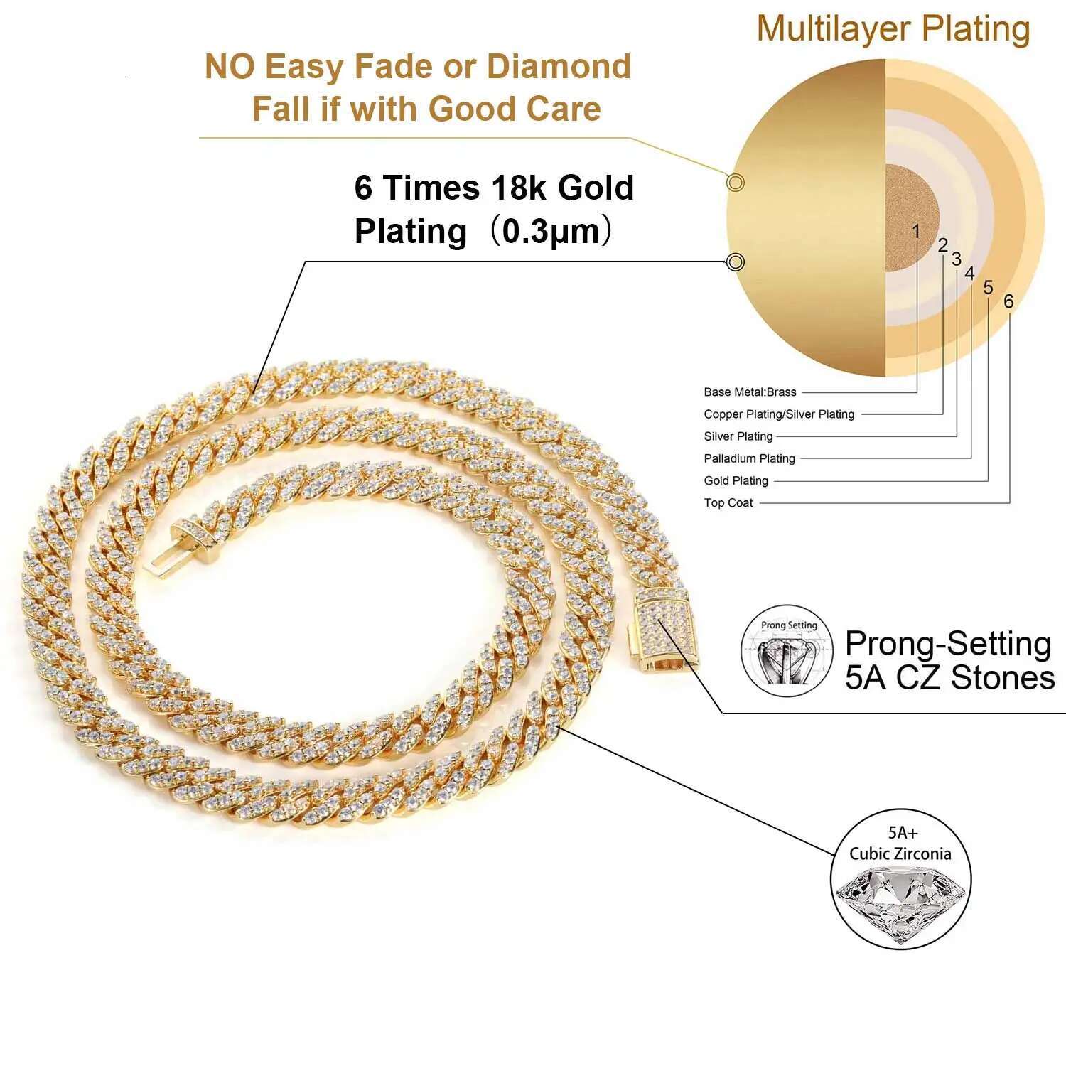 ESKEEM 8MM 1Row Iced Out Cuban Necklace Bling CZ Miami Cuban Link Chain For Women Mens Hip Hop Jewelry Gifts