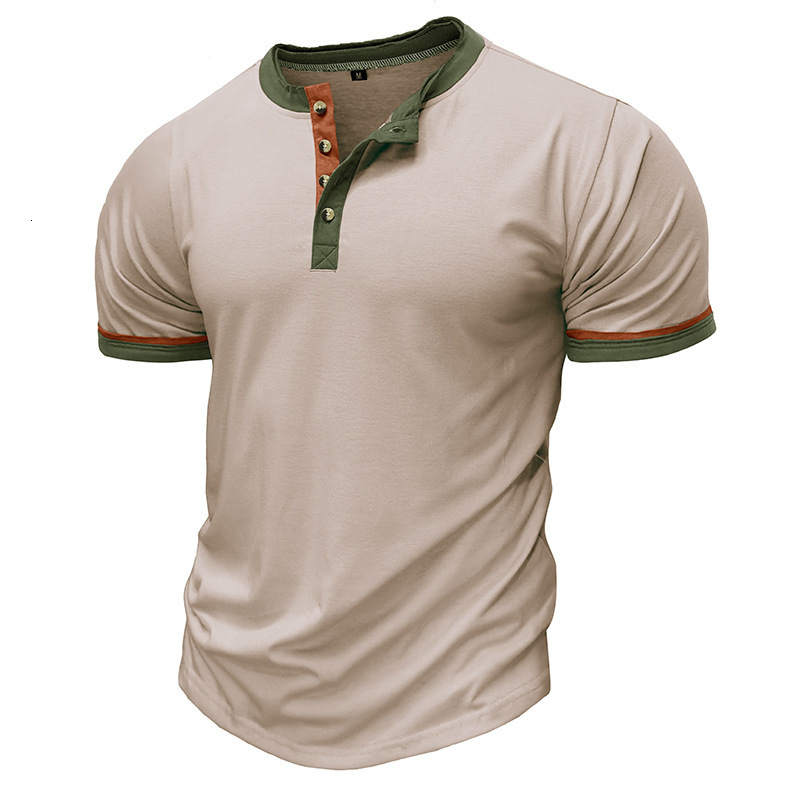 2023 Mens Short Sleeve T-shirt Sports Fitness Mens Outdoor Henley Shirt Bottom Top