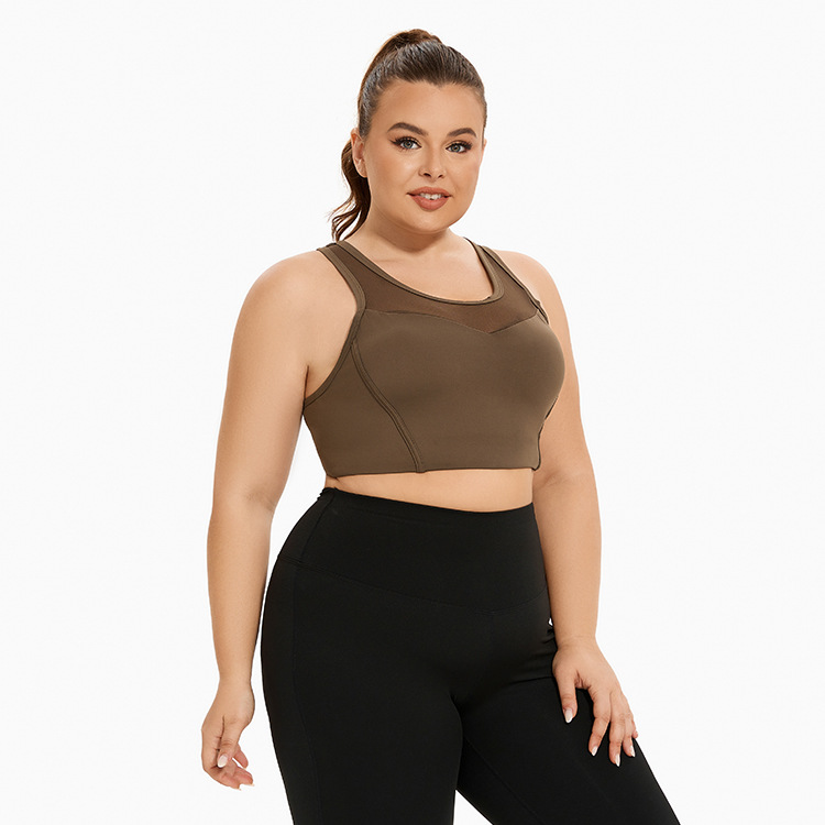 Large Mesh Splicing Vest Sports Shockproof Women Running One-piece Beautiful Back Gathering Plus Size Fiess Bra Yoga