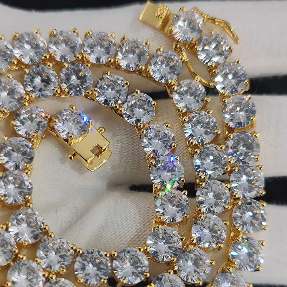 ESKEEM Bling 8mm Big CZ Diamond Tennis Necklace Hip Hop Fine Jewelry Iced Out Cubic Zircon Tennis Chain Necklace Men Women Gift