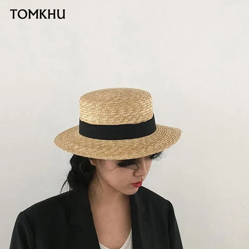 Fashion Summer Women Wide Brim Natural Straw Hat Chapeau Female Sun Hats Boater Black Panama Beach Hat Sombrero Mujer Fedora Cap 250408